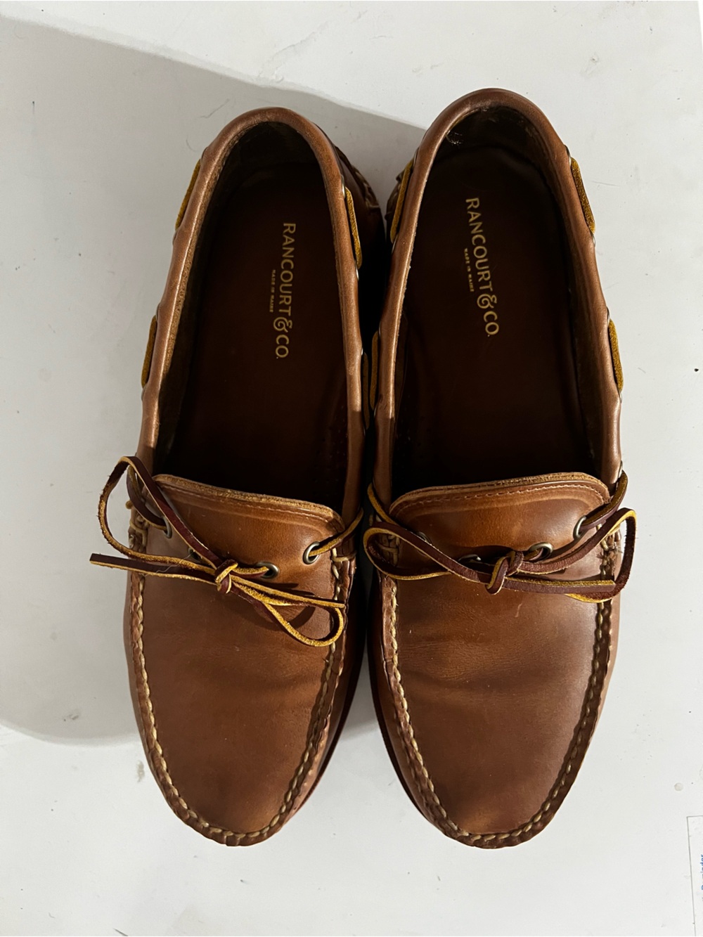 Rancourt Men's Natural Chromexcel Leather Boat Shoes us12 D Made in USA like New